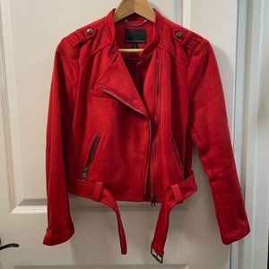 NWOT! Red Suede Moto Jacket. Good structure with silver hardware details